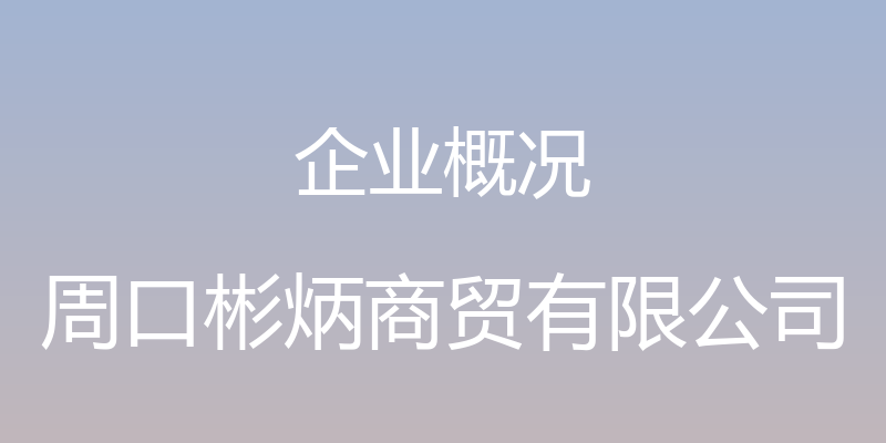 企业概况 - 周口彬炳商贸有限公司